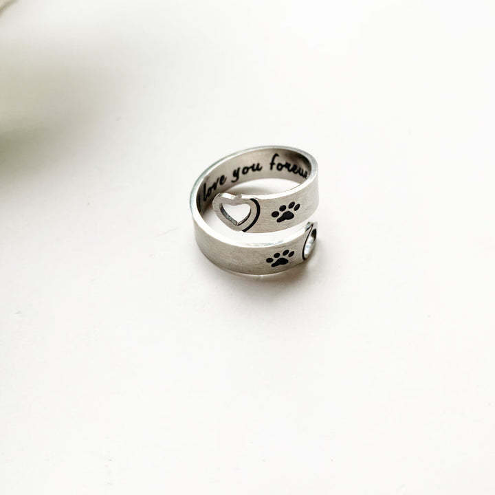 Adjustable Paw Heart Twist Ring in Stainless Steel