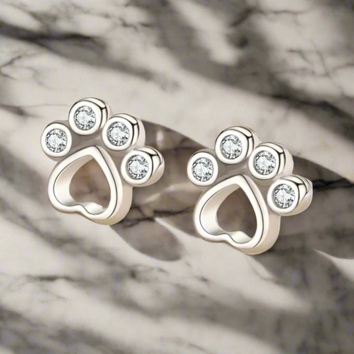 Paw Ear Studs Made of 925 Silver with Zirconia