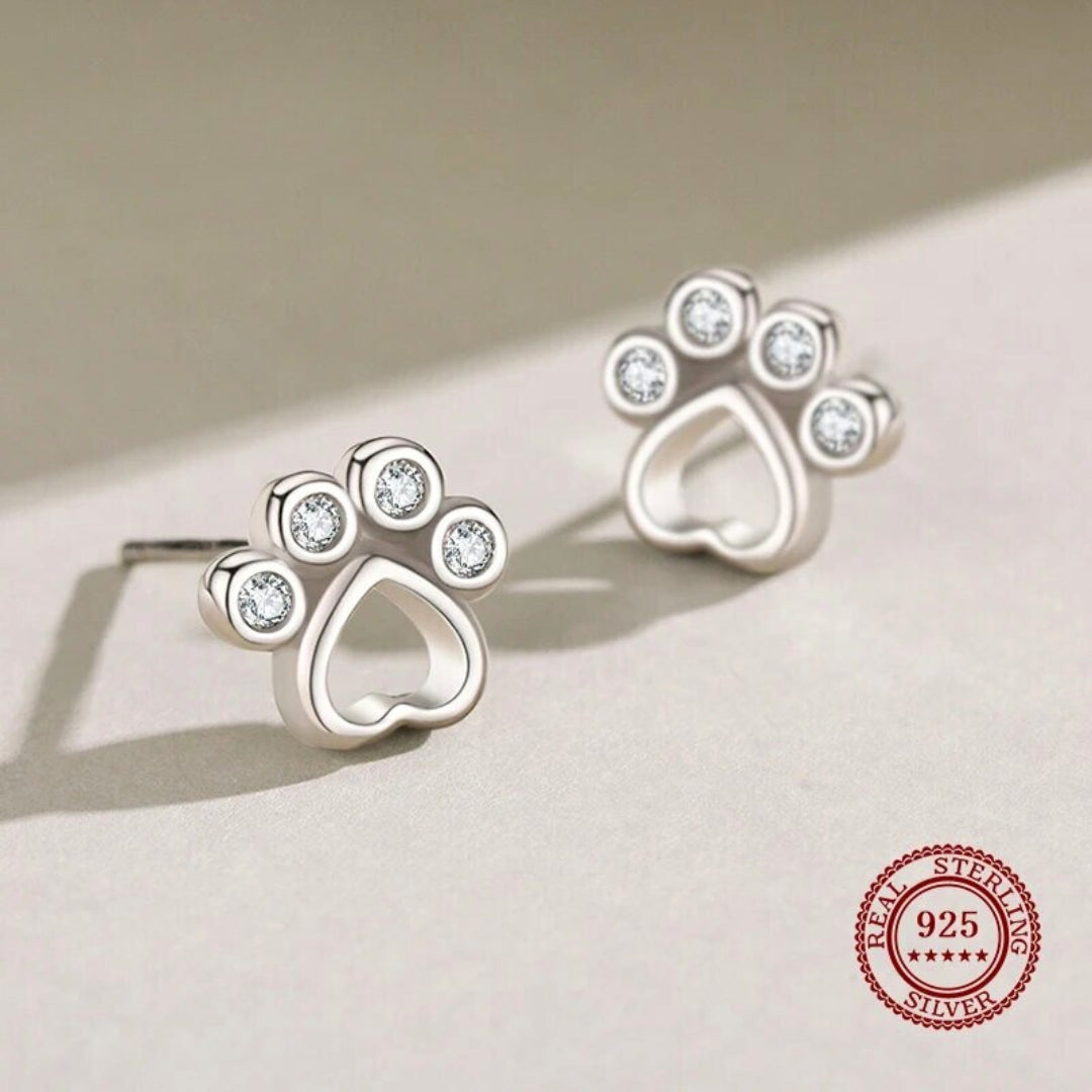 Paw Ear Studs Made of 925 Silver with Zirconia