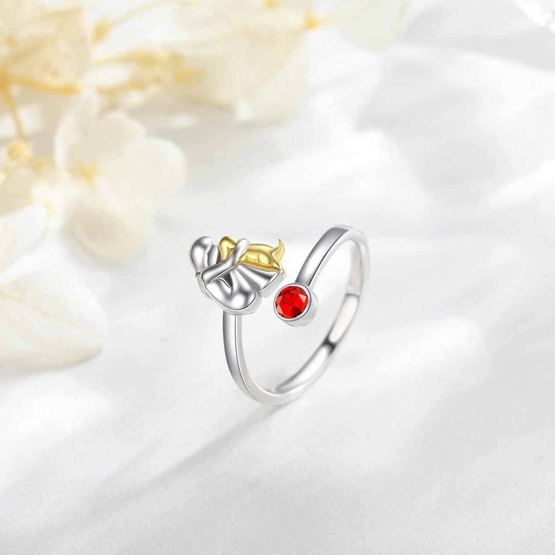 Adjustable Dog Ring with Girl Figure Made of 925 Silver