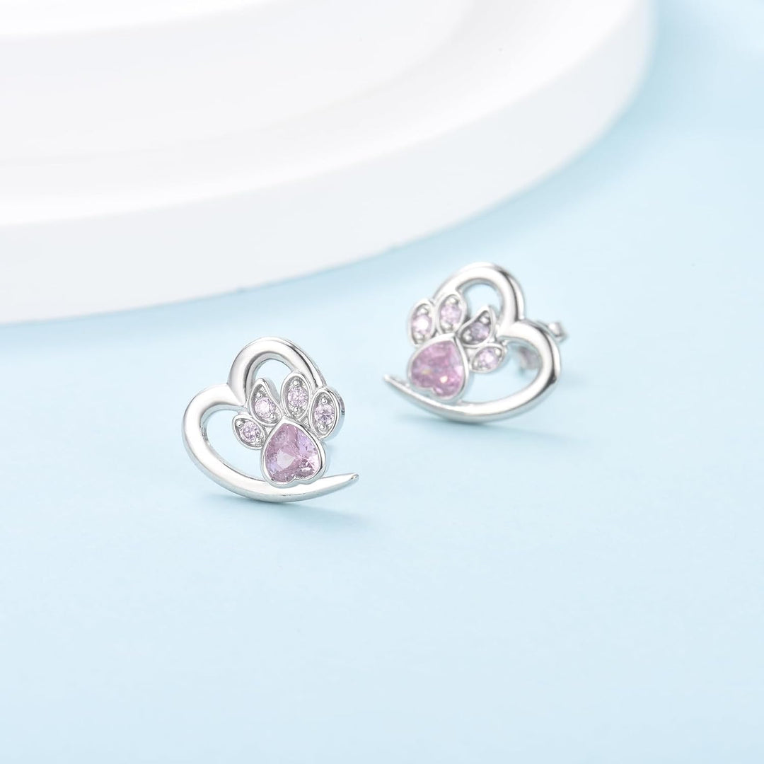 Earrings with Paw Prints & Heart – Animal Lover Jewelry