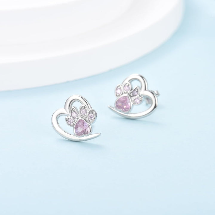Earrings with Paw Prints & Heart – Animal Lover Jewelry