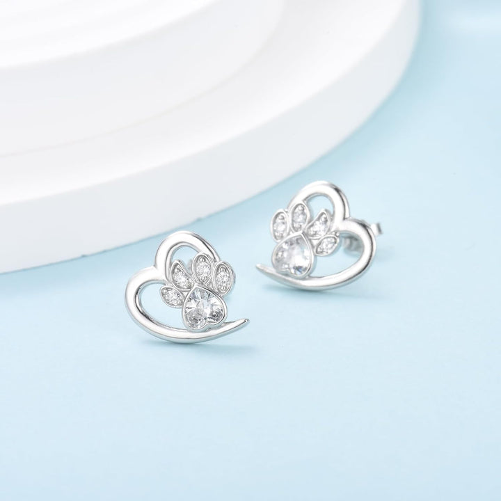 Earrings with Paw Prints & Heart – Animal Lover Jewelry