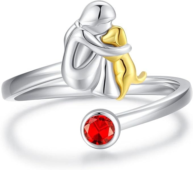 Adjustable Dog Ring with Girl Figure Made of 925 Silver