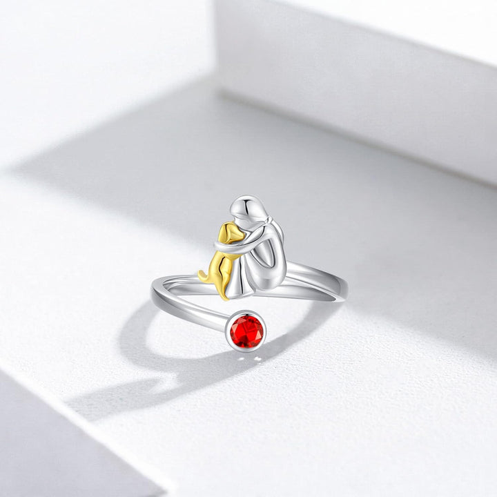 Adjustable Dog Ring with Girl Figure Made of 925 Silver