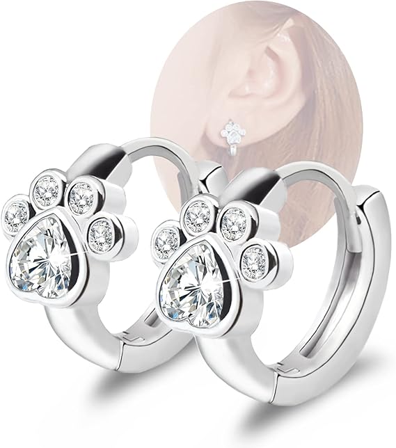 Small Hoops with Paw Print Design – Animal-Themed Huggie Earrings for Women