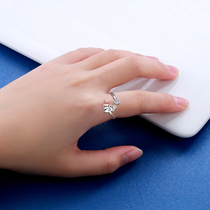 Dog Ring made of 925 Sterling Silver and White Zirconia – Adjustable Ring
