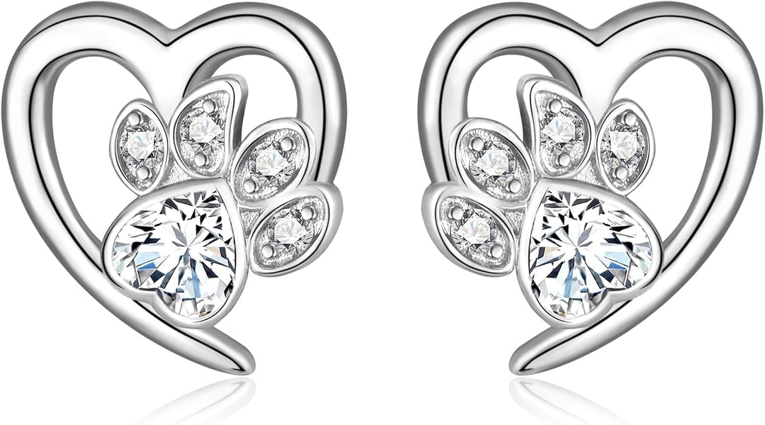 Earrings with Paw Prints & Heart – Animal Lover Jewelry