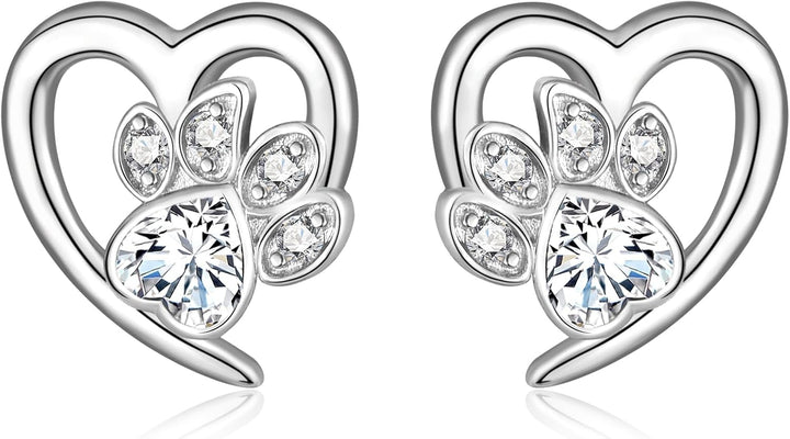 Earrings with Paw Prints & Heart – Animal Lover Jewelry