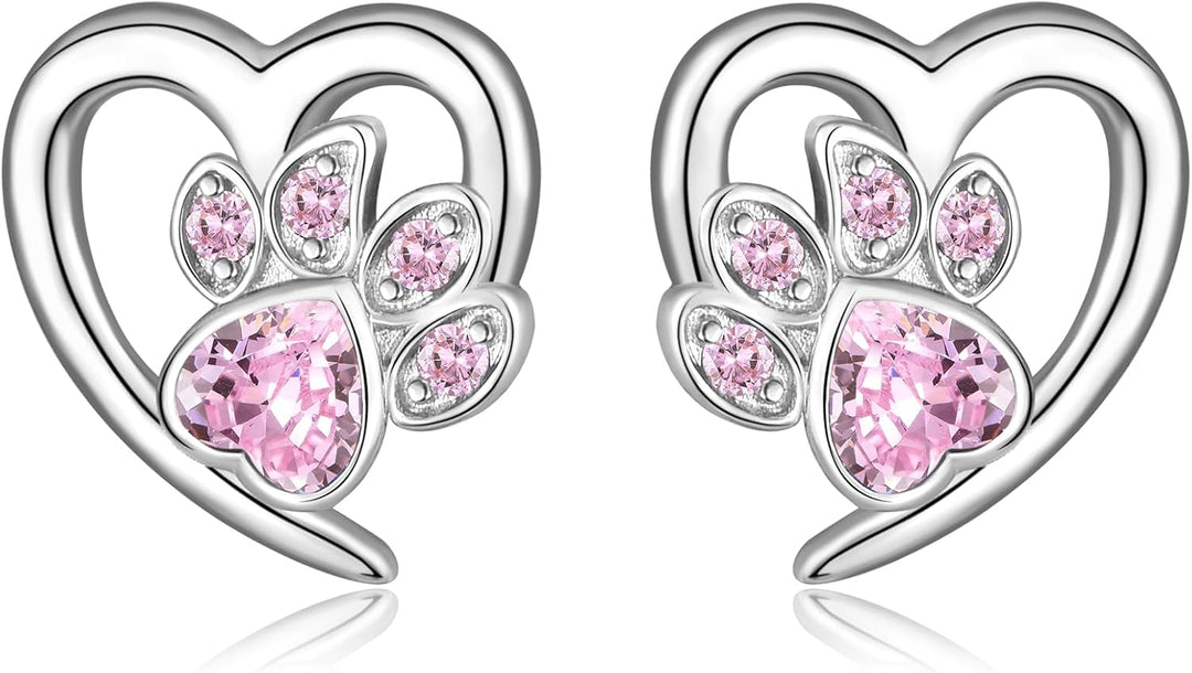 Earrings with Paw Prints & Heart – Animal Lover Jewelry