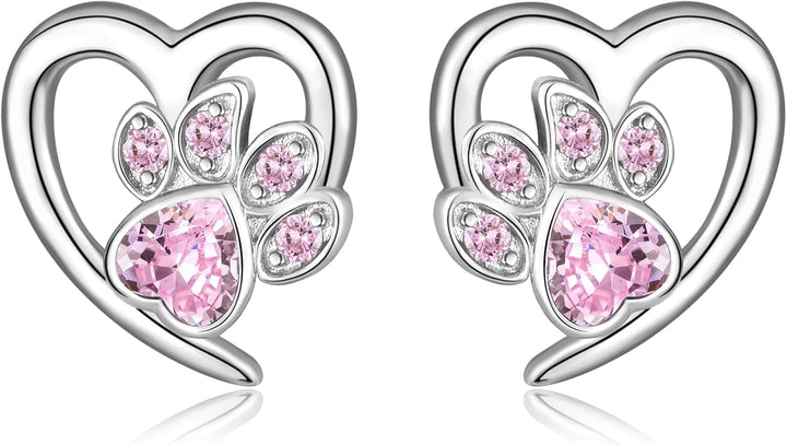 Earrings with Paw Prints & Heart – Animal Lover Jewelry