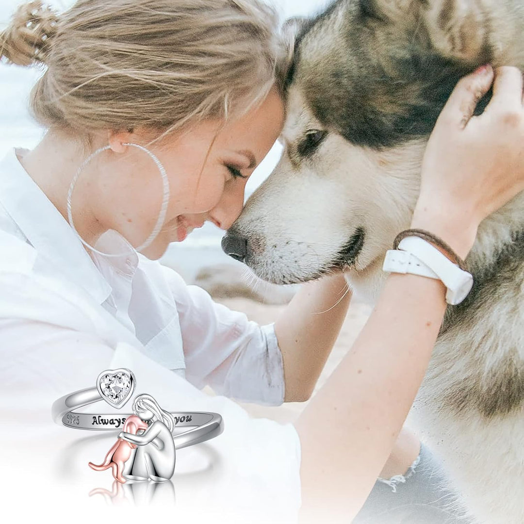 Dog Ring made of 925 Sterling Silver and White Zirconia – Adjustable Ring