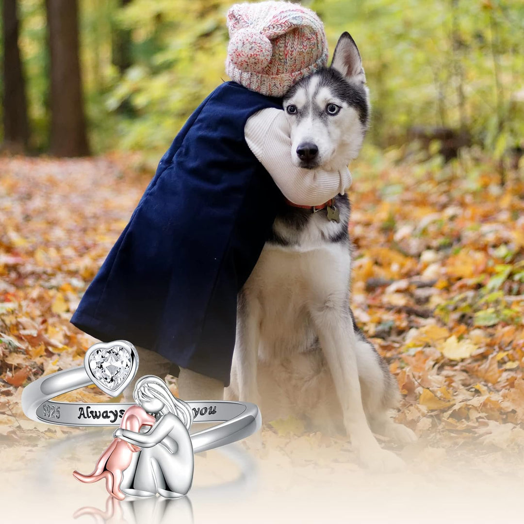 Dog Ring made of 925 Sterling Silver and White Zirconia – Adjustable Ring