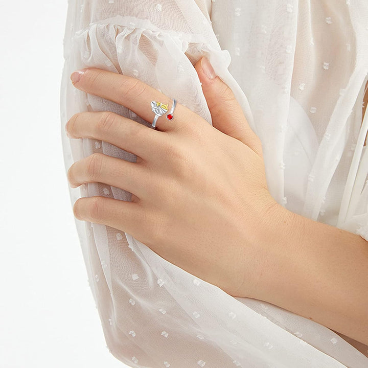 Adjustable Dog Ring with Girl Figure Made of 925 Silver
