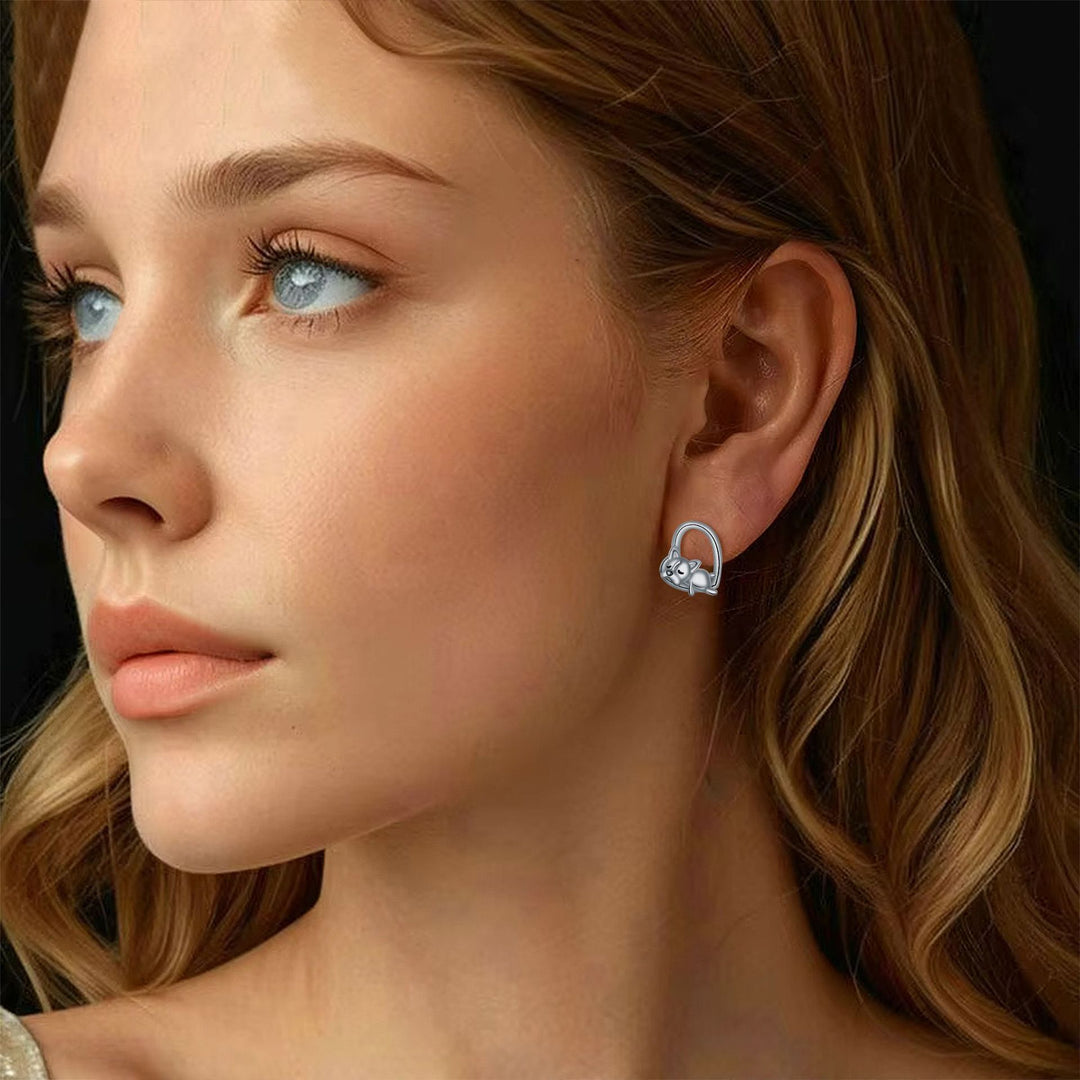 Sleeping Puppy Stud Earrings Made of 925 Silver