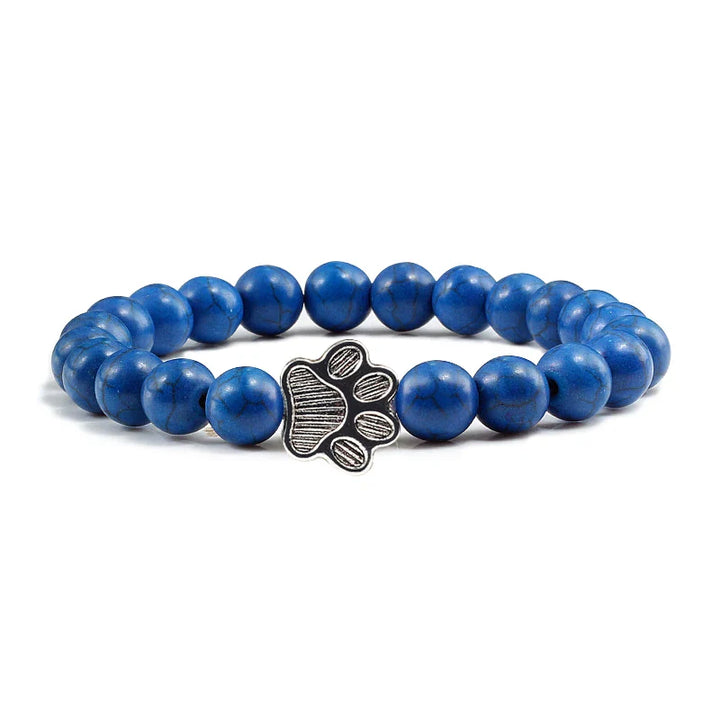 Natural Stone Bracelet with Paw Charm – Elastic Bead Bracelet for Men & Women