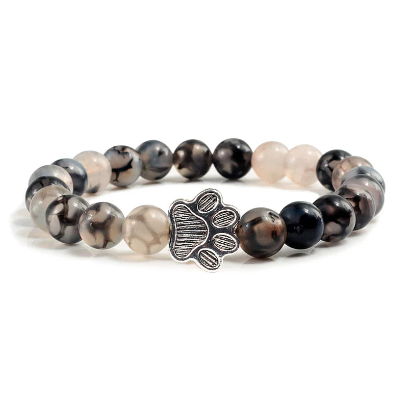 Natural Stone Bracelet with Paw Charm – Elastic Bead Bracelet for Men & Women