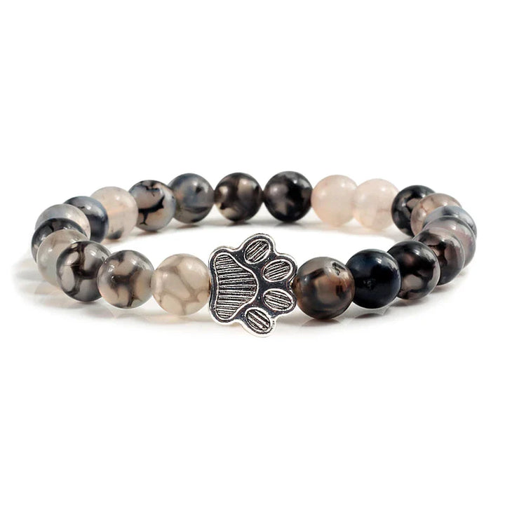 Natural Stone Bracelet with Paw Charm – Elastic Bead Bracelet for Men & Women