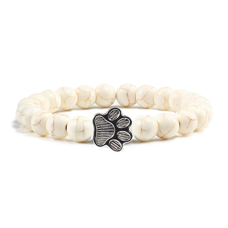 Natural Stone Bracelet with Paw Charm – Elastic Bead Bracelet for Men & Women