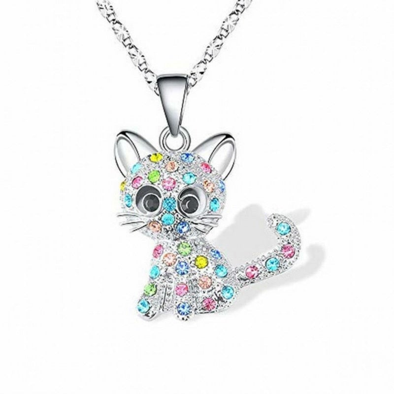 Necklace with Kittens & Colorful Zirconia – Made of 925 Silver