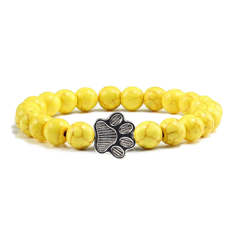 Natural Stone Bracelet with Paw Charm – Elastic Bead Bracelet for Men & Women