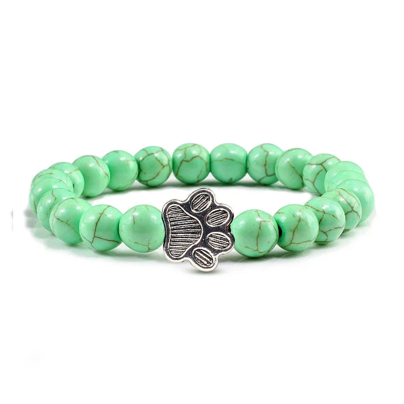 Natural Stone Bracelet with Paw Charm – Elastic Bead Bracelet for Men & Women