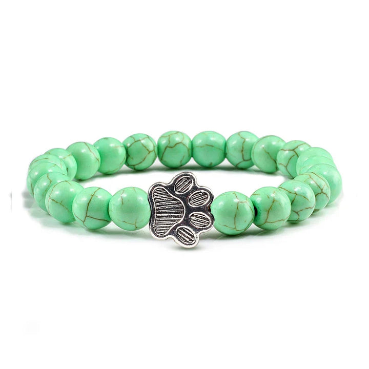 Natural Stone Bracelet with Paw Charm – Elastic Bead Bracelet for Men & Women