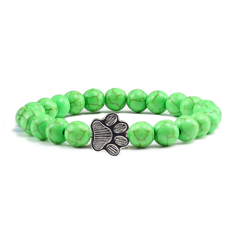Natural Stone Bracelet with Paw Charm – Elastic Bead Bracelet for Men & Women