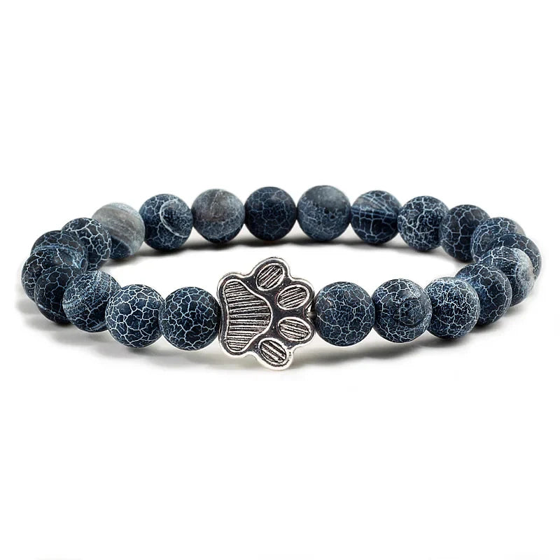 Natural Stone Bracelet with Paw Charm – Elastic Bead Bracelet for Men & Women