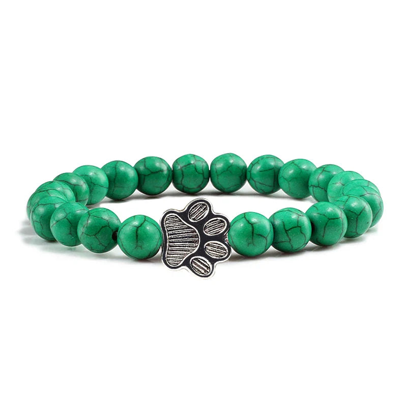 Natural Stone Bracelet with Paw Charm – Elastic Bead Bracelet for Men & Women