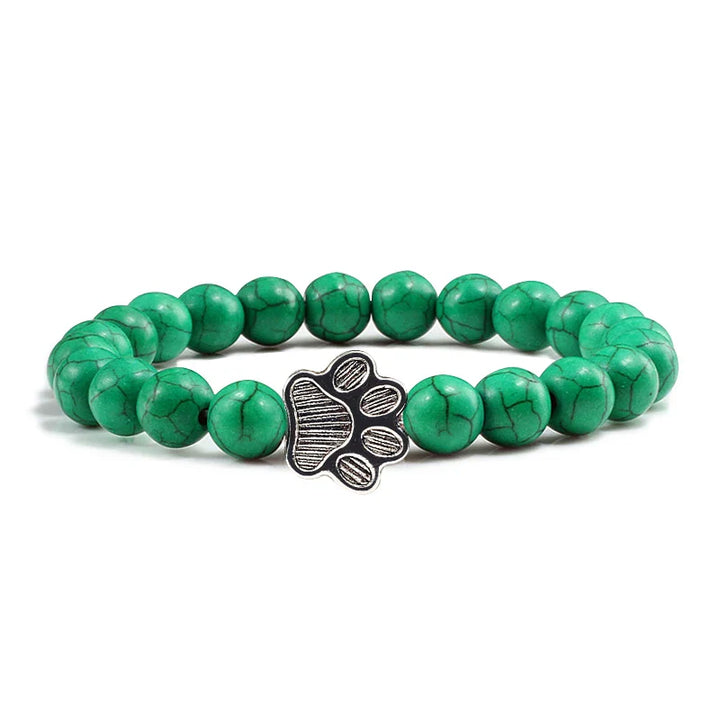 Natural Stone Bracelet with Paw Charm – Elastic Bead Bracelet for Men & Women