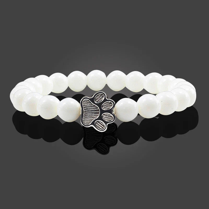 Natural Stone Bracelet with Paw Charm – Elastic Bead Bracelet for Men & Women
