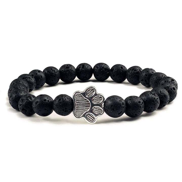 Natural Stone Bracelet with Paw Charm – Elastic Bead Bracelet for Men & Women