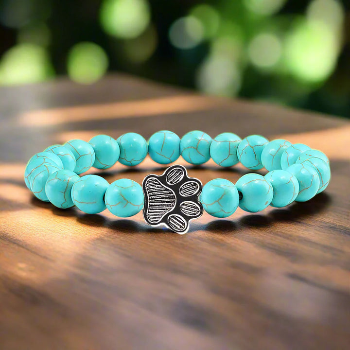 Natural Stone Bracelet with Paw Charm – Elastic Bead Bracelet for Men & Women