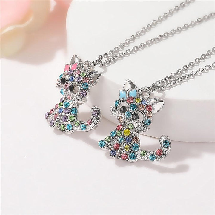 Necklace with Kittens & Colorful Zirconia – Made of 925 Silver