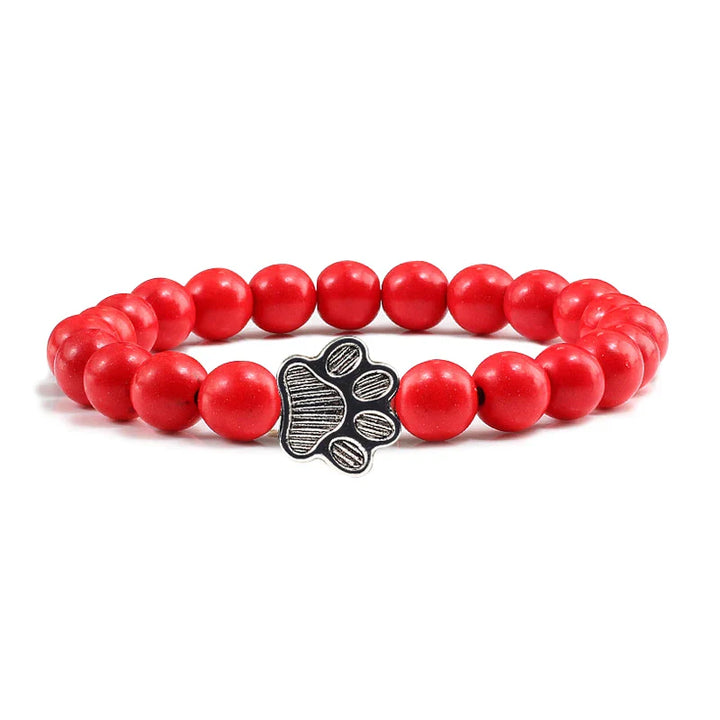 Natural Stone Bracelet with Paw Charm – Elastic Bead Bracelet for Men & Women