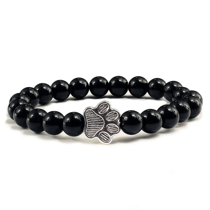 Natural Stone Bracelet with Paw Charm – Elastic Bead Bracelet for Men & Women
