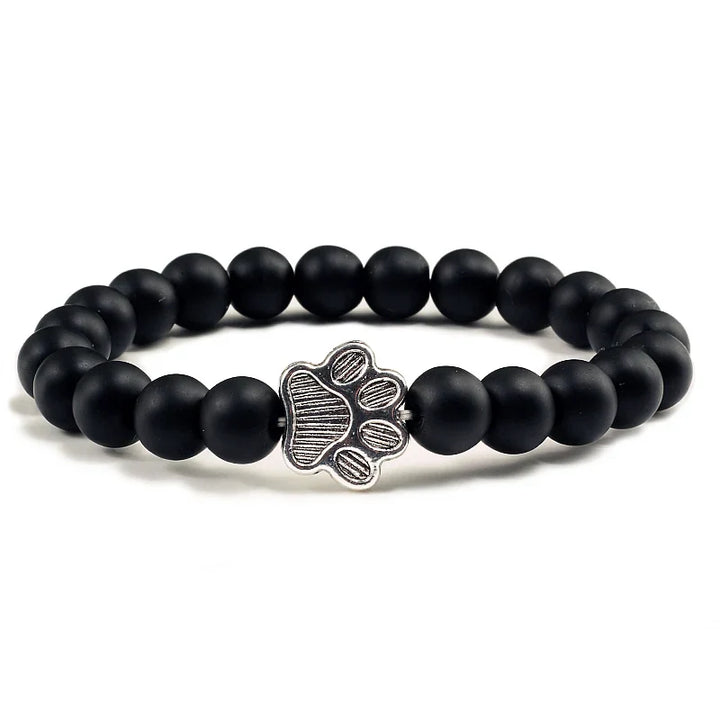 Natural Stone Bracelet with Paw Charm – Elastic Bead Bracelet for Men & Women