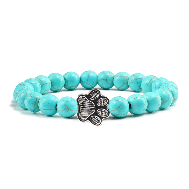 Natural Stone Bracelet with Paw Charm – Elastic Bead Bracelet for Men & Women