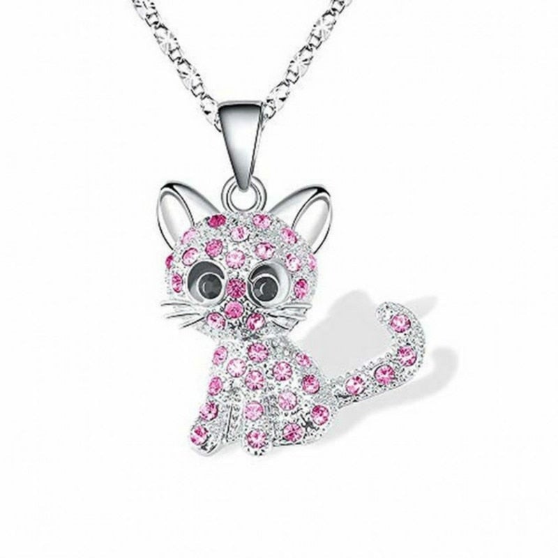 Necklace with Kittens & Colorful Zirconia – Made of 925 Silver
