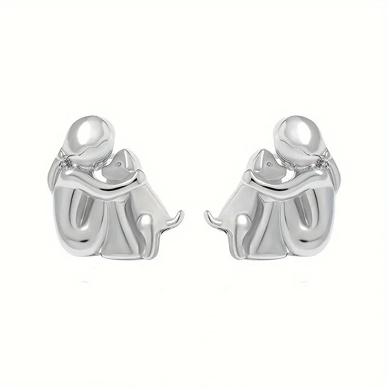 Sweet Two-Toned Hugging Ear Studs in Silver & Gold