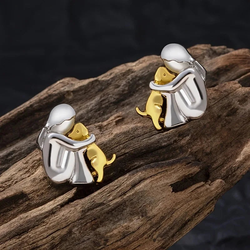 Sweet Two-Toned Hugging Ear Studs in Silver & Gold