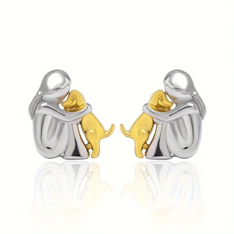 Sweet Two-Toned Hugging Ear Studs in Silver & Gold