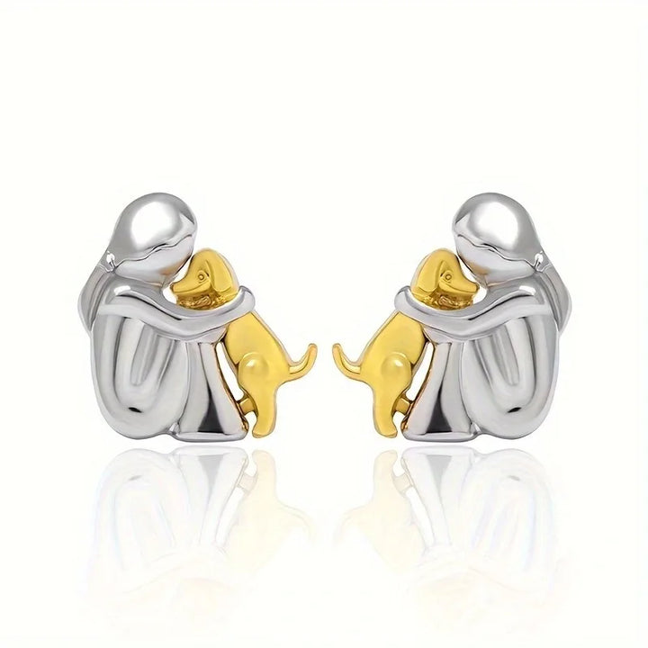 Sweet Two-Toned Hugging Ear Studs in Silver & Gold