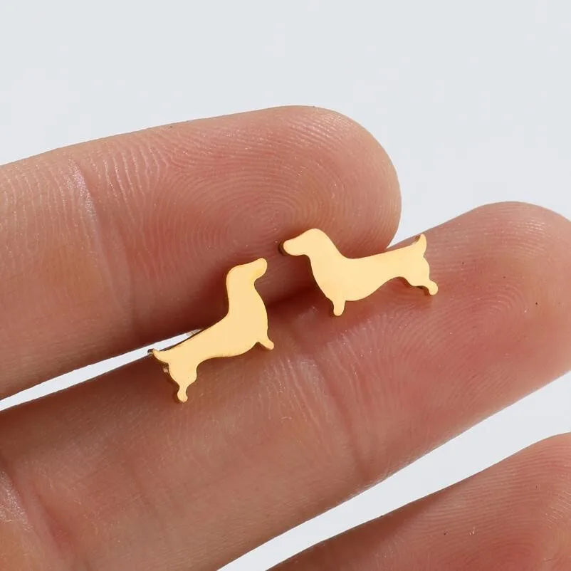 Dachshund Stud Earrings – Minimalistic Dog Earrings Made of Metal