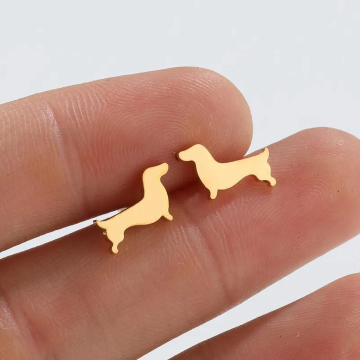 Dachshund Stud Earrings – Minimalistic Dog Earrings Made of Metal