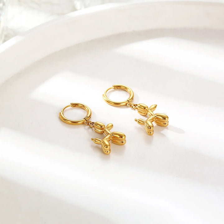 Mini Balloon Dog Earrings – Golden Hoops with Playful Dog Charms