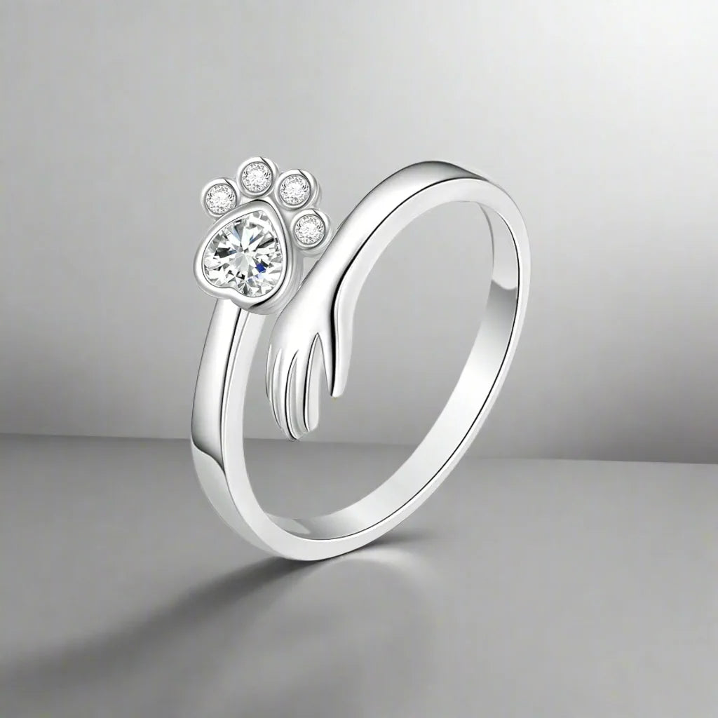 Adjustable Paw Ring made of 925 Silver – Hand-in-Paw Design