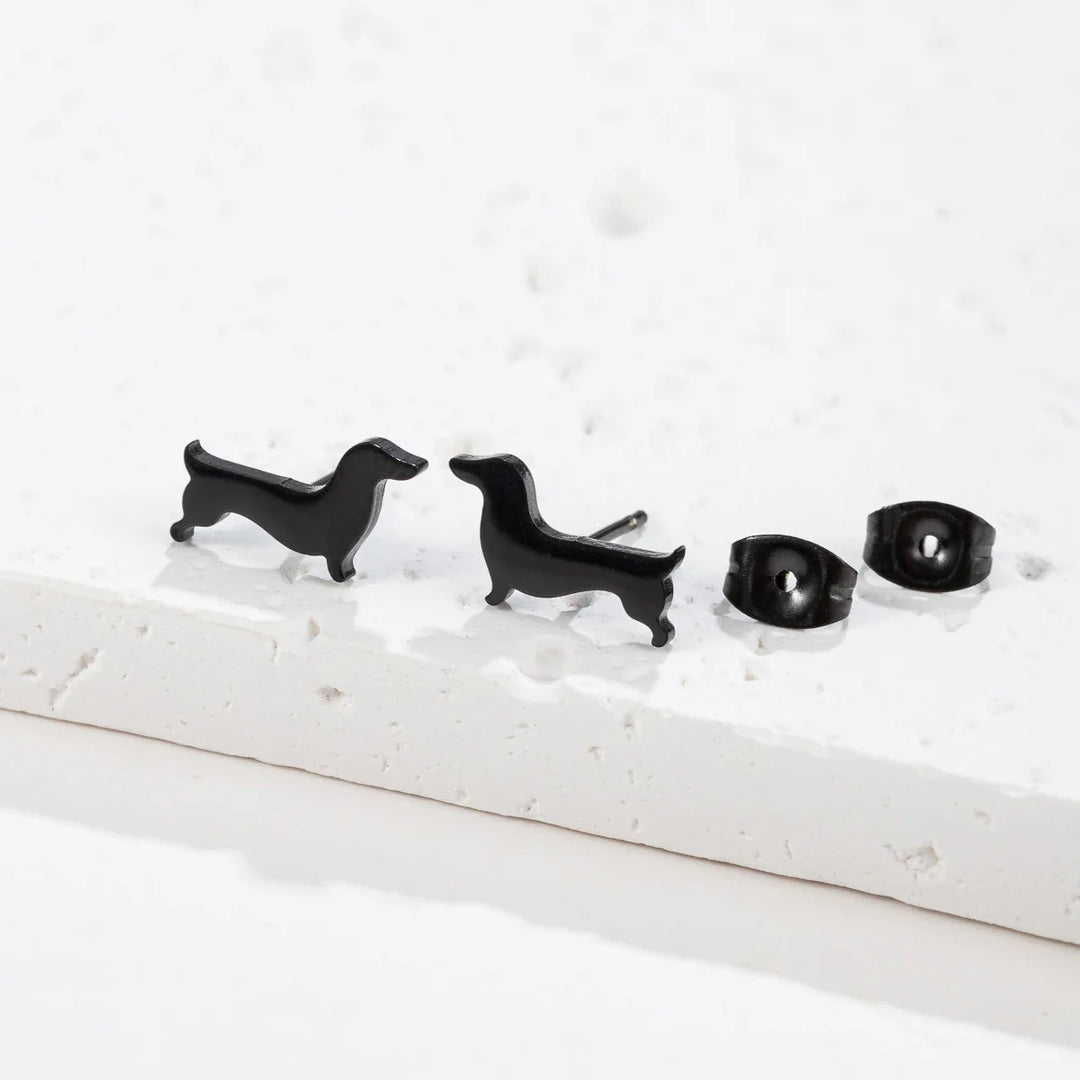 Dachshund Stud Earrings – Minimalistic Dog Earrings Made of Metal
