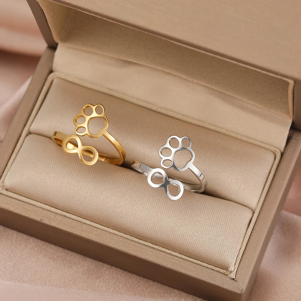Adjustable Infinity Paw Ring in Stainless Steel – Symbolic Partner Ring for Women